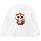 Vasetti_pressのフクロウとコーヒー ビッグシルエットロングスリーブTシャツ