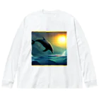 takuの穏やかな宝物の夕日の海で踊るイルカ Big Long Sleeve T-Shirt