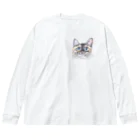 れいにゃん堂&れいにゃあ～と😺のチョークアートの見上げるサビ猫 Big Long Sleeve T-Shirt