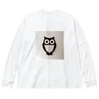 Owlの白黒フクロウちゃんのイラストグッズ ビッグシルエットロングスリーブTシャツ