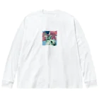 SK8461の自由の女神とアメリカ国旗 Big Long Sleeve T-Shirt