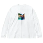 KSK SHOPの絵画のようなチンクエテッレの風景 ビッグシルエットロングスリーブTシャツ