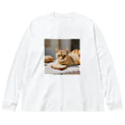 猫雑貨屋　ねこまろのパンの化身、茶トラ ビッグシルエットロングスリーブTシャツ