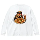 gorillArtの軍曹ライオンが愛するビールとピザ ビッグシルエットロングスリーブTシャツ