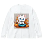 yoiyononakaのハロウィンと白猫10 ビッグシルエットロングスリーブTシャツ