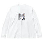 koba777のドット絵ハイイロネコ ビッグシルエットロングスリーブTシャツ