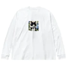 capcat1919のハチワレ猫白黒と紫陽花 Big Long Sleeve T-Shirt