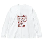 Lin Designのしかくい招き猫 ビッグシルエットロングスリーブTシャツ