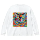 629_CAT_ARTのカラフルキャット ビッグシルエットロングスリーブTシャツ