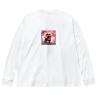 ChicCanvas Boutiqueの桜舞い散る中でたたずむ可愛いトイプードル ビッグシルエットロングスリーブTシャツ