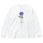 水色プリントの夢叶う青い薔薇 ビッグシルエットロングスリーブTシャツ