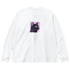 73GTCのかっこいい黒猫3 ビッグシルエットロングスリーブTシャツ