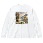 maikoのショップの静かな川辺の風景 ビッグシルエットロングスリーブTシャツ