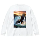 CHIKUSHOのナイアガラの滝と大鷲 ビッグシルエットロングスリーブTシャツ