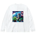 ニャーちゃんショップの宇宙船で植物を育てながら宇宙旅行している猫 Big Long Sleeve T-Shirt