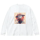 luckycongochanのNeko Samurai ビッグシルエットロングスリーブTシャツ