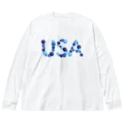 junichi-goodsのバルーン文字「USA」（青色系） ビッグシルエットロングスリーブTシャツ