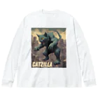 HappyFaceMarketのゴジラになりたい猫 CATZILLA ビッグシルエットロングスリーブTシャツ