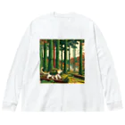 Aoyanicの浮世絵猫野営６ ビッグシルエットロングスリーブTシャツ
