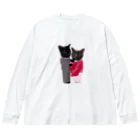 Parallel_merchの黒猫の親子 ビッグシルエットロングスリーブTシャツ