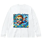 アニマルキャラクターショップのSwimming monkey Big Long Sleeve T-Shirt