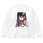 あかいはちの犬と少女 ビッグシルエットロングスリーブTシャツ