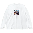 LuLu Shopの可愛らしいポニーテールヘアスタイルで爽やかな笑顔を浮かべています。 Big Long Sleeve T-Shirt