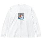 wakuwaku26のお風呂に入るボス猫 ビッグシルエットロングスリーブTシャツ