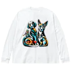 大人かわいい動物の世界のカラフルアニマルの家族 Big Long Sleeve T-Shirt