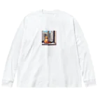 ドット絵ねこさんの窓前お座り猫さん Big Long Sleeve T-Shirt