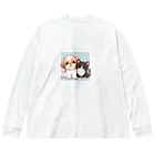 ワンコとにゃんちゃんズのシーズーと白黒にゃんこ Big Long Sleeve T-Shirt