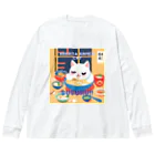 DanefushiのHAKATA RAMEN CAT SUSURU‼ ビッグシルエットロングスリーブTシャツ