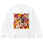 IloveCatの美しい花々と可愛らしい子猫 ビッグシルエットロングスリーブTシャツ