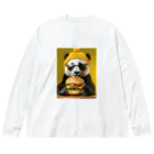 Colorful Canvasのハンバーガーを食べるパンダ Big Long Sleeve T-Shirt