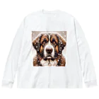 Ama'sの雪の中しかめっ面の犬さん ビッグシルエットロングスリーブTシャツ