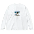 hakumenhonのサーフィンするペンギン ビッグシルエットロングスリーブTシャツ