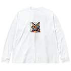 だんのんのカラフルメガネをかけた猫 ビッグシルエットロングスリーブTシャツ