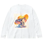 AQUAMETAVERSEの帽子をかぶった可愛い子供ゾウ Marsa 106 ビッグシルエットロングスリーブTシャツ