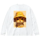 AQUAMETAVERSEの帽子をかぶった可愛い子猫 Marsa ビッグシルエットロングスリーブTシャツ