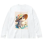 AQUAMETAVERSEの帽子をかぶった可愛い子猫 Marsa 106 ビッグシルエットロングスリーブTシャツ