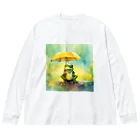 Oimo_shanの雨だねぇ、カエルさん ビッグシルエットロングスリーブTシャツ