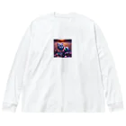 momonekokoの虹色の空を見上げる猫 Big Long Sleeve T-Shirt