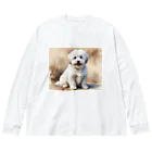 Animal Illustration shopのコトン・ド・テュレアール　Coton de Tulear　水彩画風 ビッグシルエットロングスリーブTシャツ