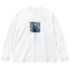 にっくすSTOREの人ごみで押されたり、ぶつけられる青いゾウ Big Long Sleeve T-Shirt