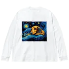 Dog Art Museumの【星降る夜 - ダックスフンド犬の子犬 No.2】 ビッグシルエットロングスリーブTシャツ