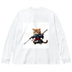 AI考房の闘うサムライ猫 ビッグシルエットロングスリーブTシャツ