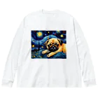 Dog Art Museumの【星降る夜 - パグ犬の子犬 No.3】 Big Long Sleeve T-Shirt