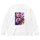 AQUAMETAVERSEのバラードのような薔薇の花　BLUE PLUM  691 ビッグシルエットロングスリーブTシャツ