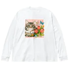 Y m @Y's shopの猫とチューリップ ビッグシルエットロングスリーブTシャツ