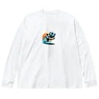 pothossysの夕日を背にサッカーボールを蹴りシュート Big Long Sleeve T-Shirt